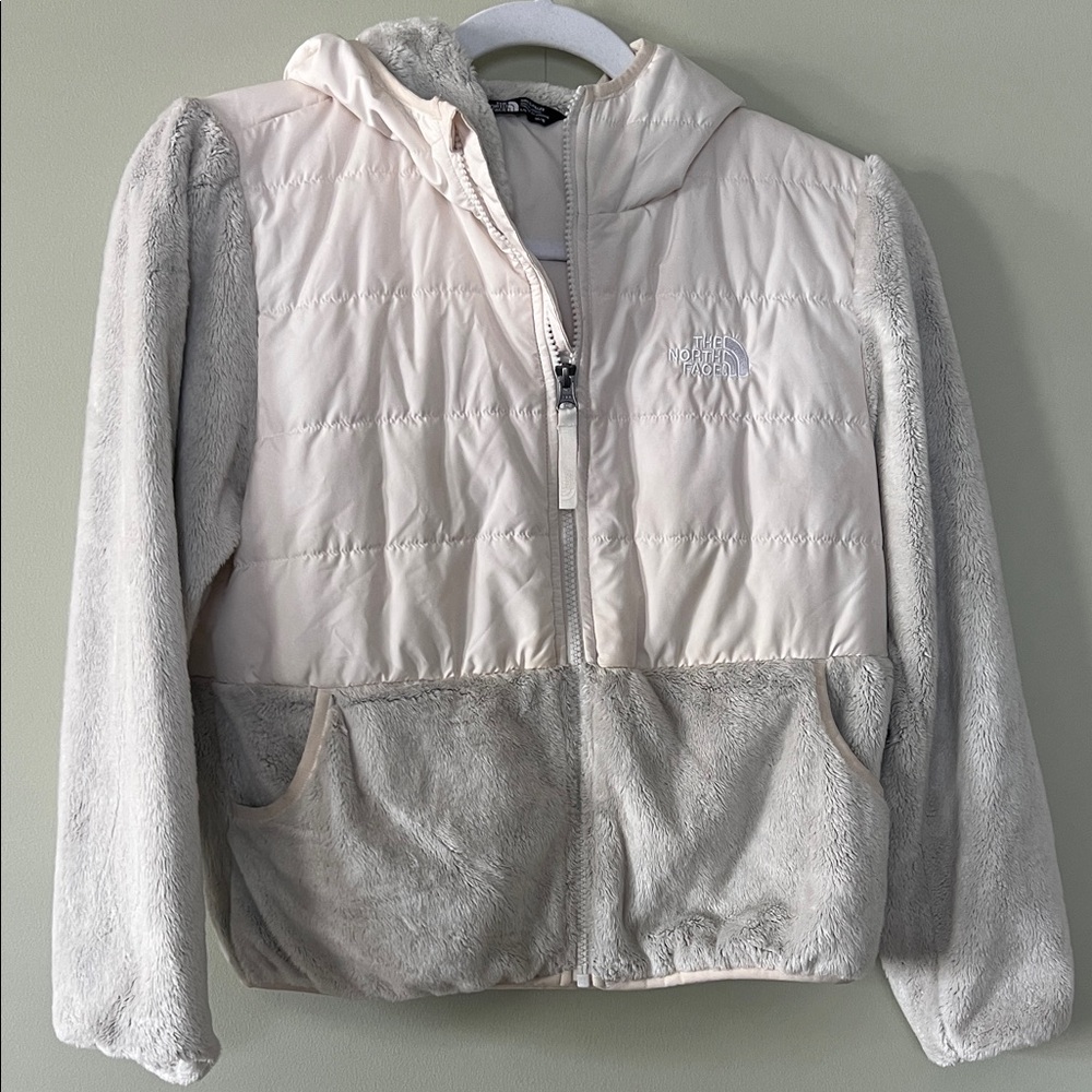 The North Face Two-Tone Puffer & Fleece Jacket - Light Pink and Light Gray